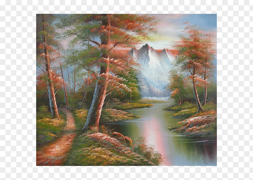 Watercolor Painting Landscape Nature Golden Autumn PNG