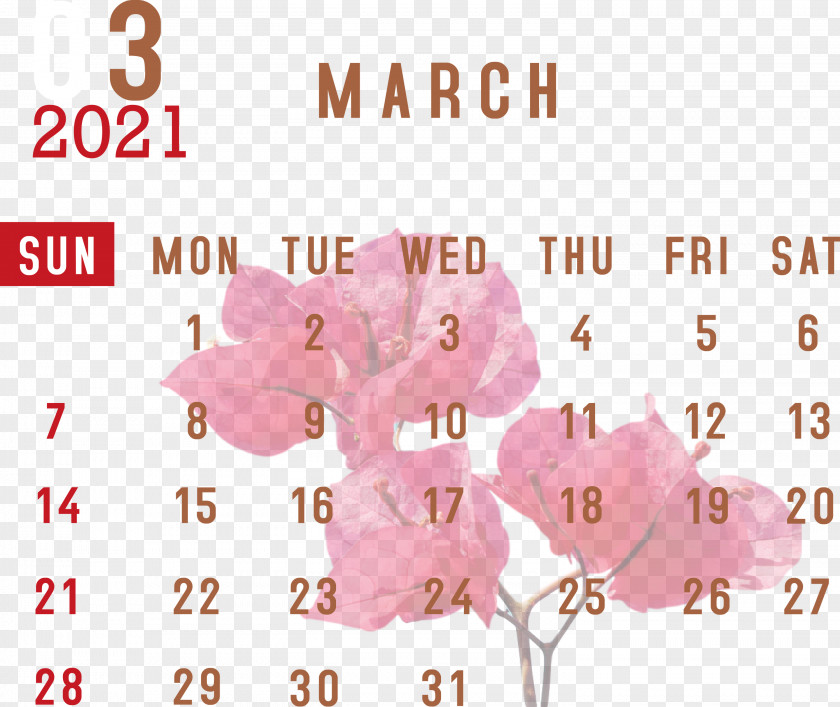 March 2021 Printable Calendar PNG