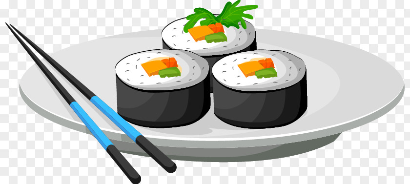 Cartoon Vector Japanese Sushi California Roll Gimbap Cuisine Chopsticks PNG