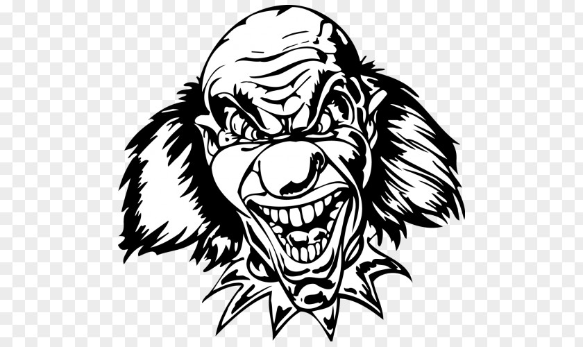 Clown Black And White Scary, Freaky Faces Coloring Book Drawing Clip Art PNG