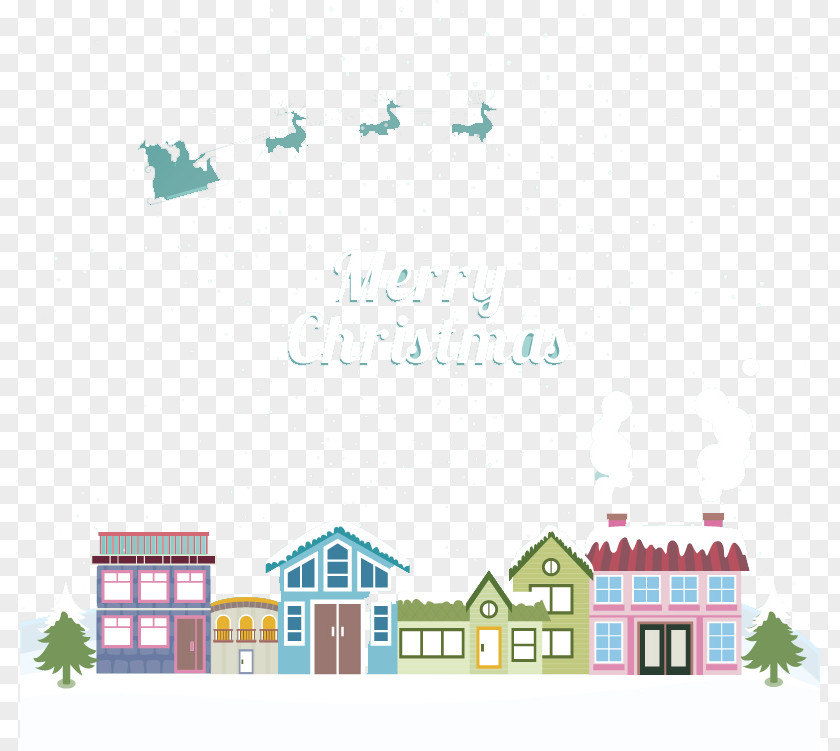 Town Over The Christmas Sleigh Vector Material PNG