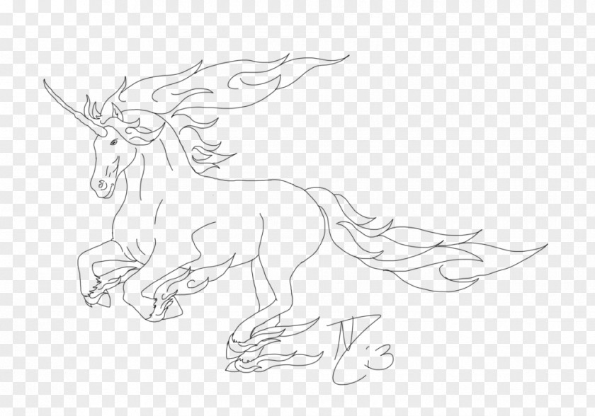 Horse Deer White Line Art Sketch PNG