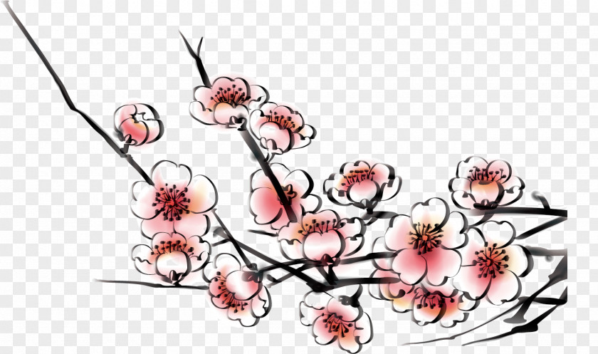 Pretty Pink Plum Vector Material Snow Floral Design Blossom Cherry PNG