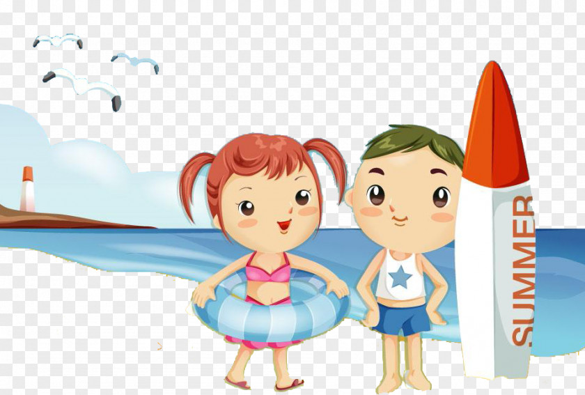 Cartoon Cute Style Seaside Child Pattern Swimming Illustration PNG