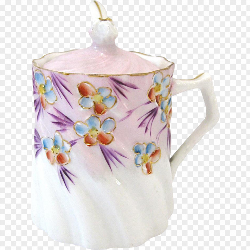 Hand-painted Flowers Decorated Porcelain Teapot Mug Cup Purple PNG