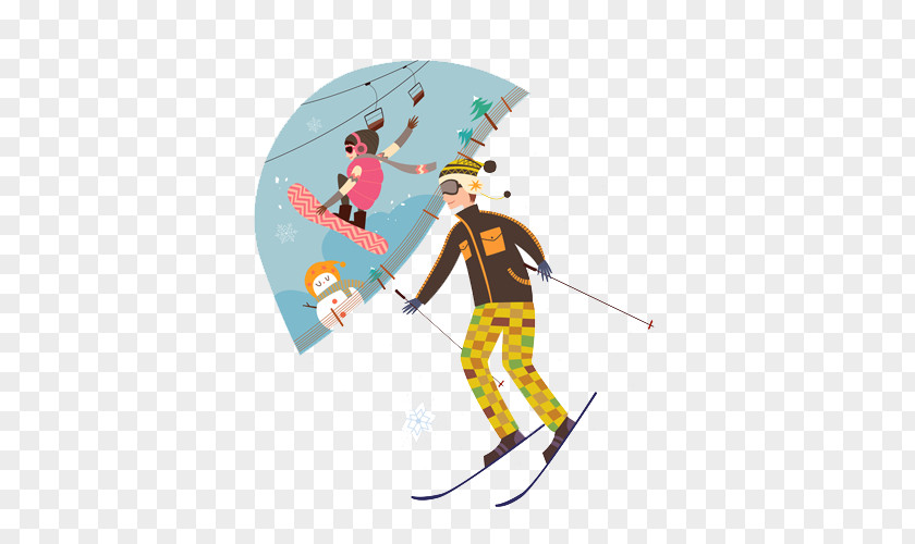 Skiing Boy Ski Pole Illustration PNG