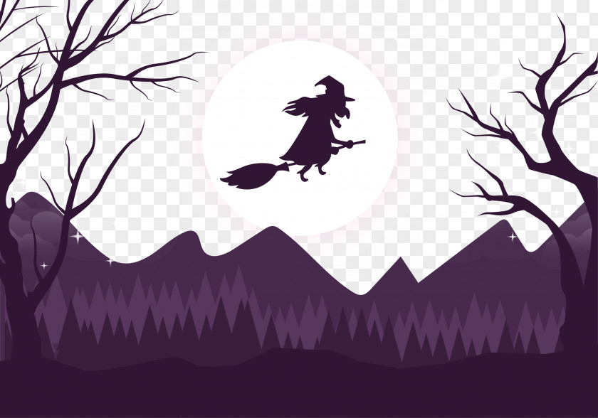 Vector Flying Witch Illustration PNG