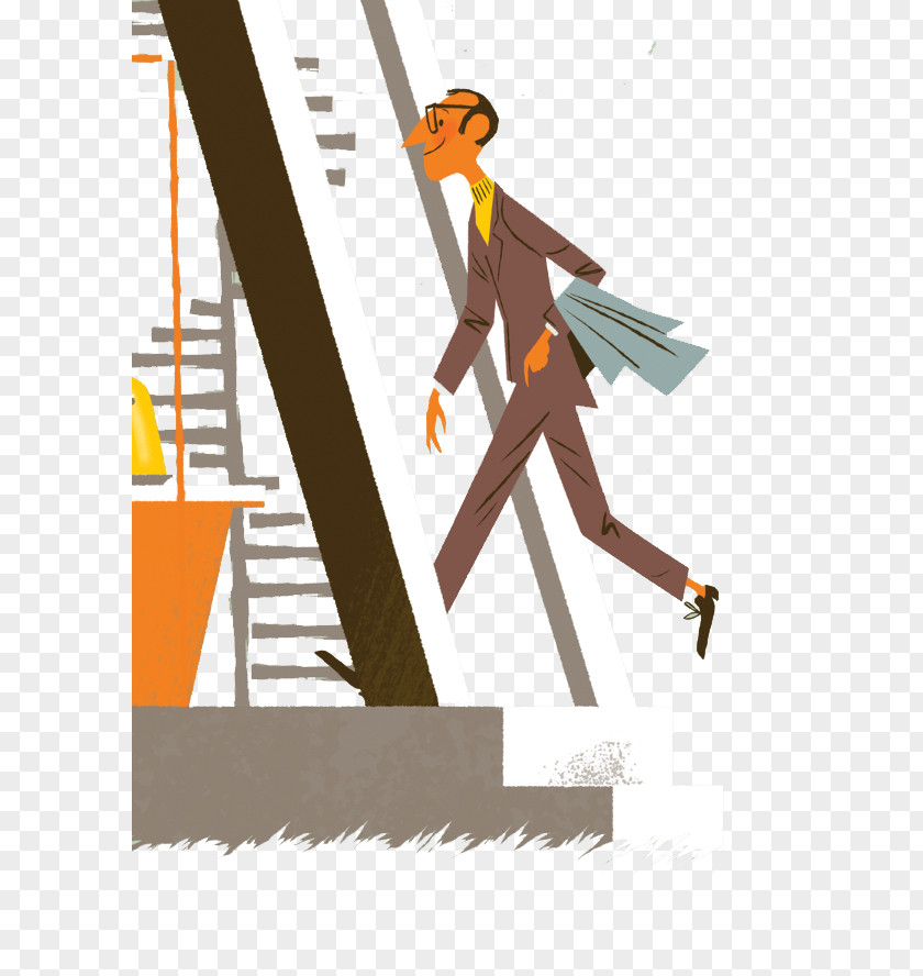 Flat Man On The Stairs Cartoon Illustration PNG