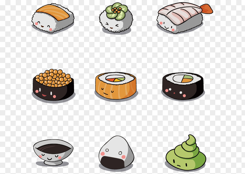 Vector Painted Sushi And Rice Balls Onigiri Japanese Cuisine Unagi PNG