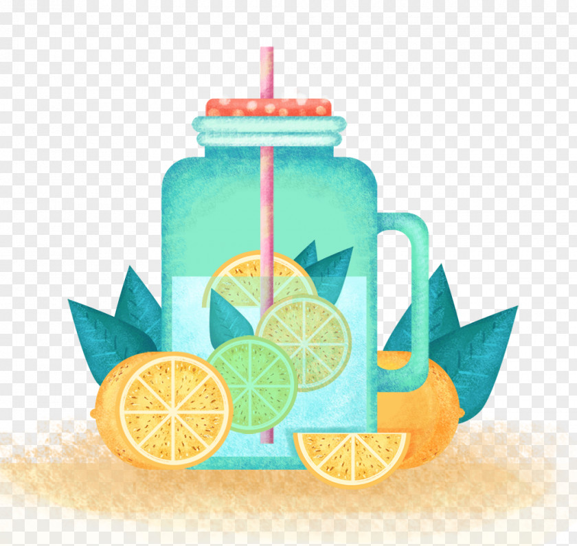 Hand-painted Glass Cocktail Juice Drink Lemon PNG