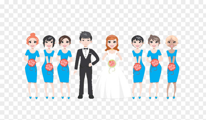 Cartoon Bride And Groom Wedding Bridegroom Bridesmaid PNG