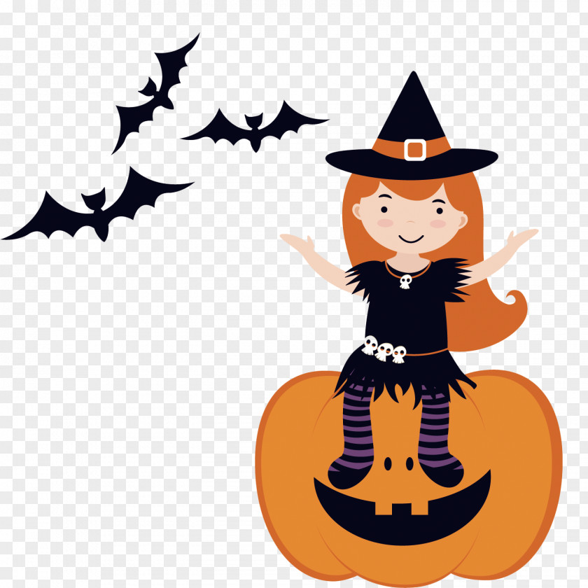 Halloween Little WitchPumpkin Witchcraft Clip Art PNG
