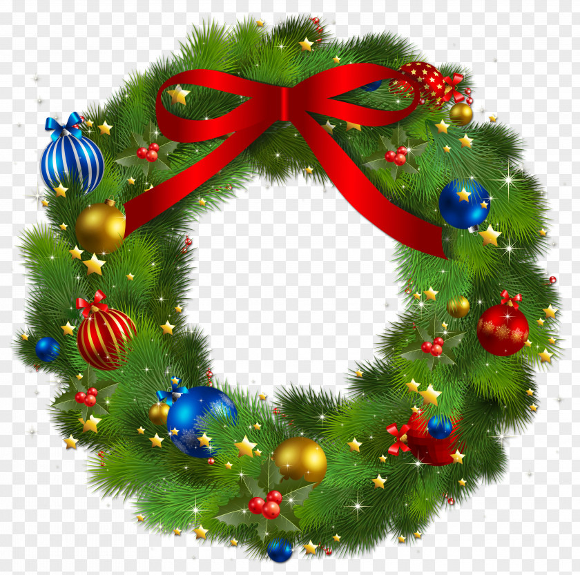 Transparent Christmas Pine Wreath With Red Bow Picture Clip Art PNG