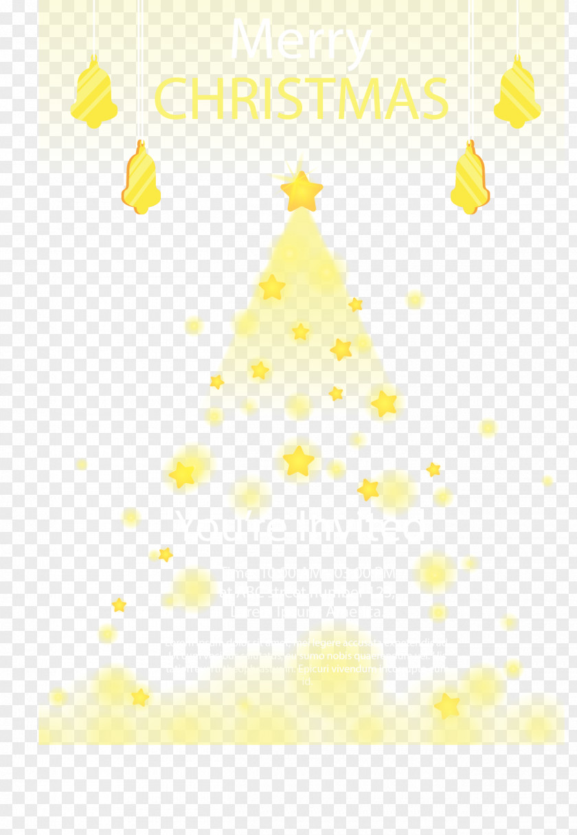 Yellow Star Christmas Invitation Card Illustration PNG