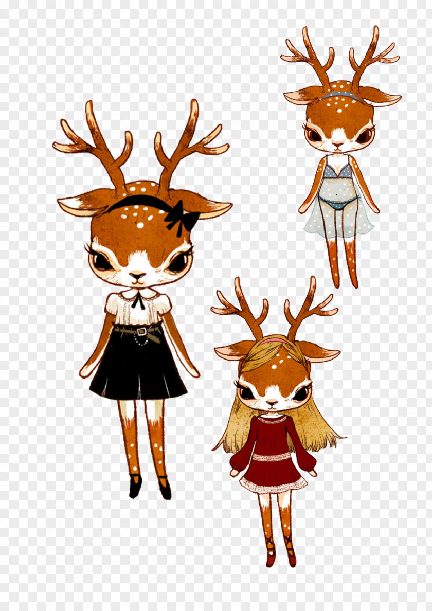 Cartoon Three Deer Reindeer Illustration PNG