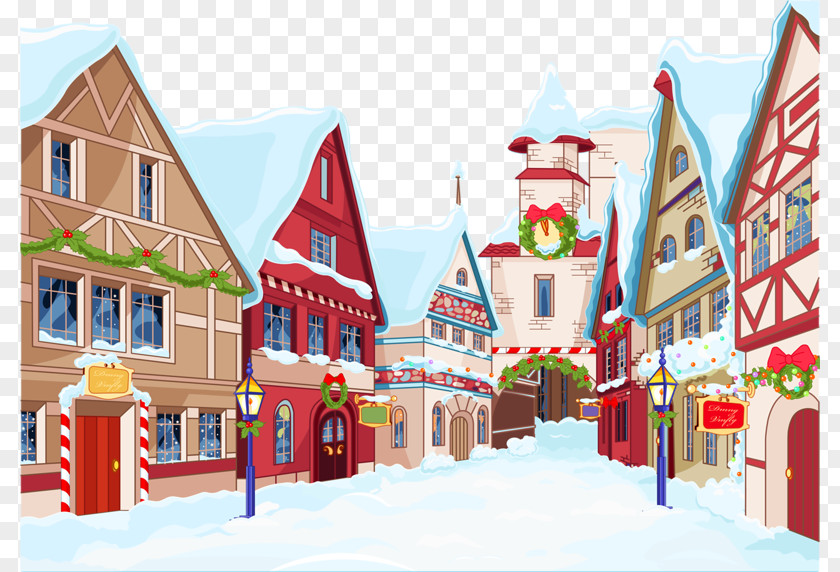 Santa Claus Christmas Village Cartoon PNG village Cartoon, Anime Castle clipart PNG