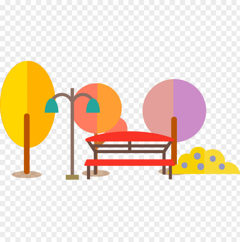 Vector Color Park Trees Wooden Chair Tree PNG