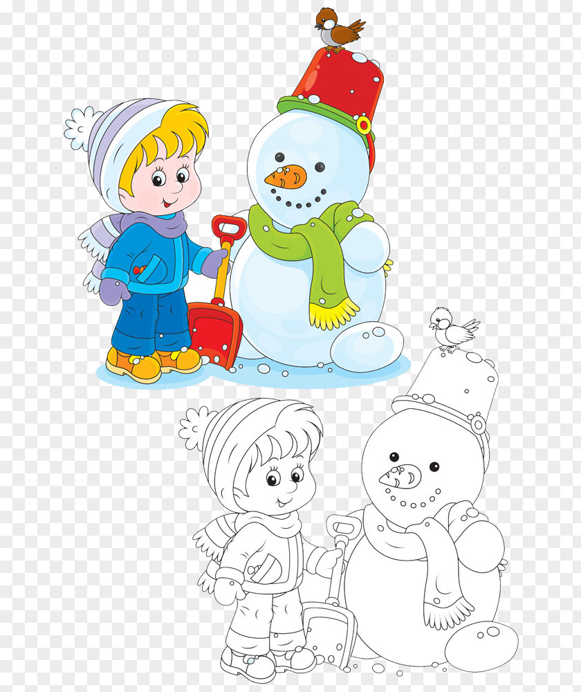 Cute Boy Beside Snowman Cartoon Child Stock Photography Royalty-free PNG