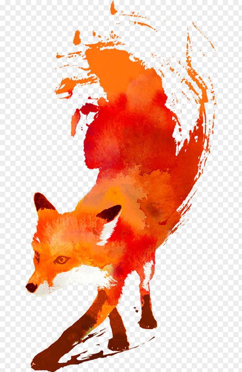 Fox Red Art Watercolor Painting PNG