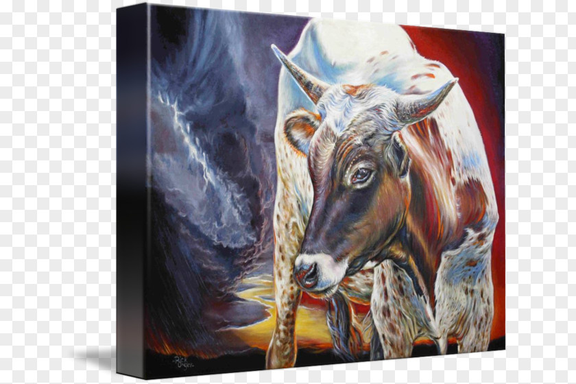Purple Rain Painting Cattle Gallery Wrap Canvas Art PNG