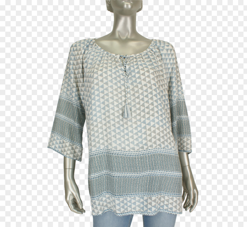Blue Off White Flannel Blouse Sleeve Dress Neck PNG