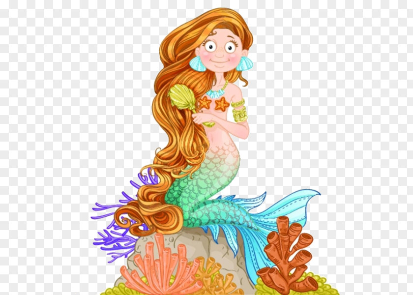 Cartoon Mermaid Material Comb Long Hair Illustration PNG