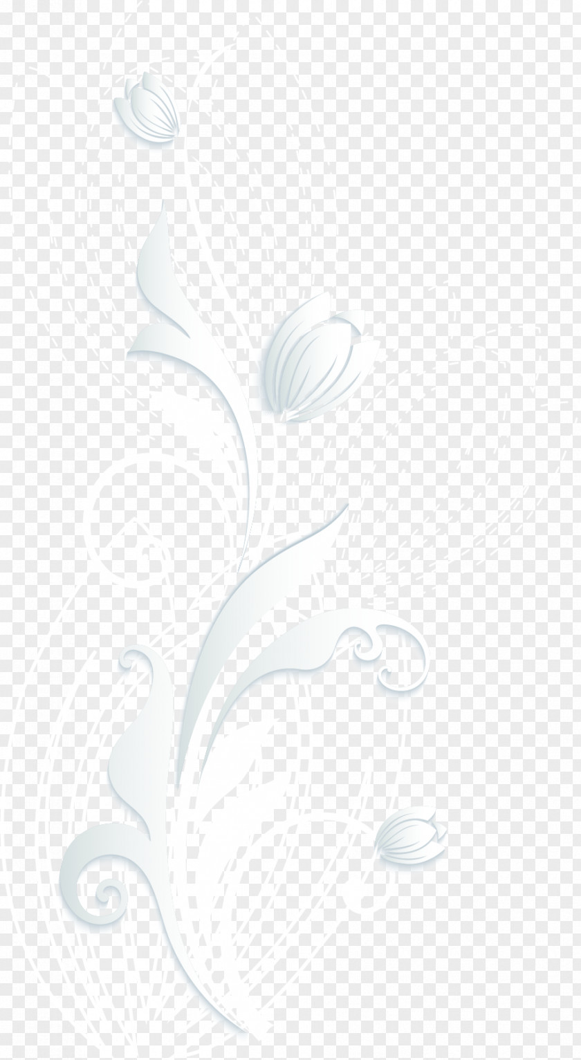Hand Painted Tulip Border White Black Pattern PNG