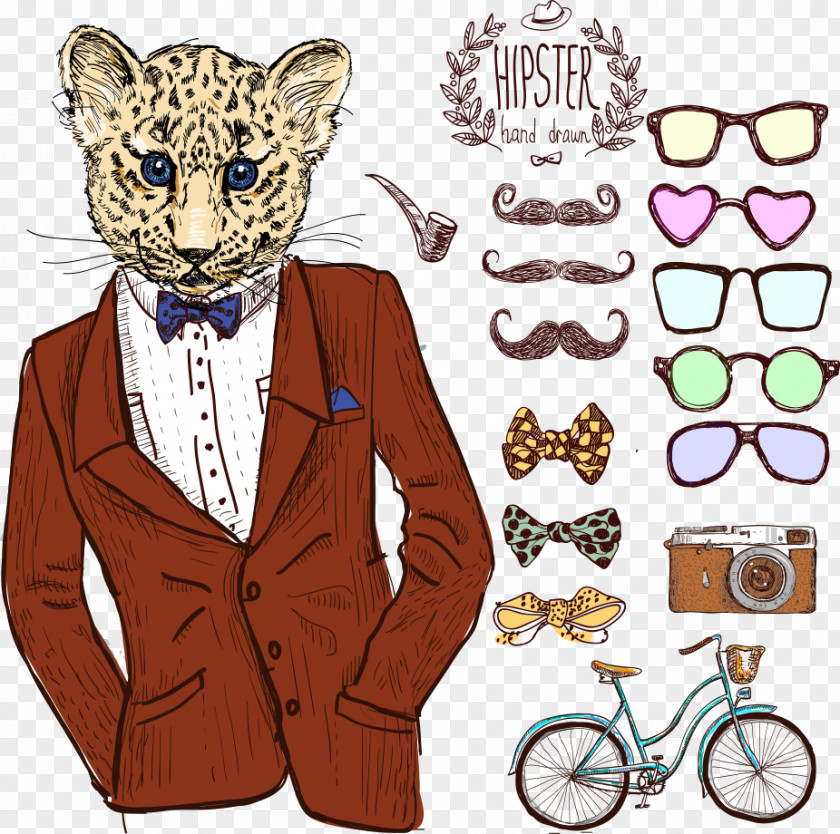 Vector Creative And Leopard Men's Fashion Deer Hipster Drawing Suit PNG