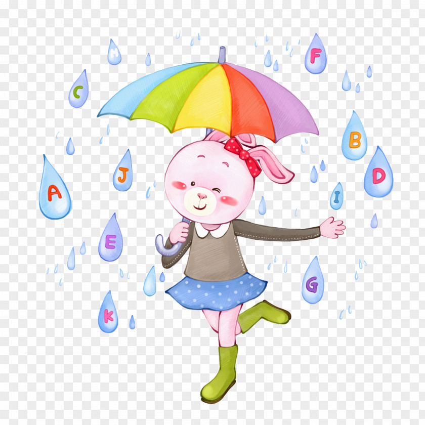Raindrops Bunny Umbrella Clip Art PNG