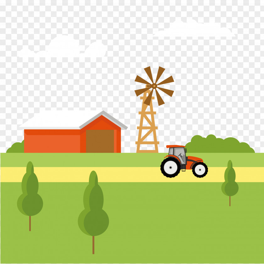 Cartoon Field Tractor Drawing Illustration PNG
