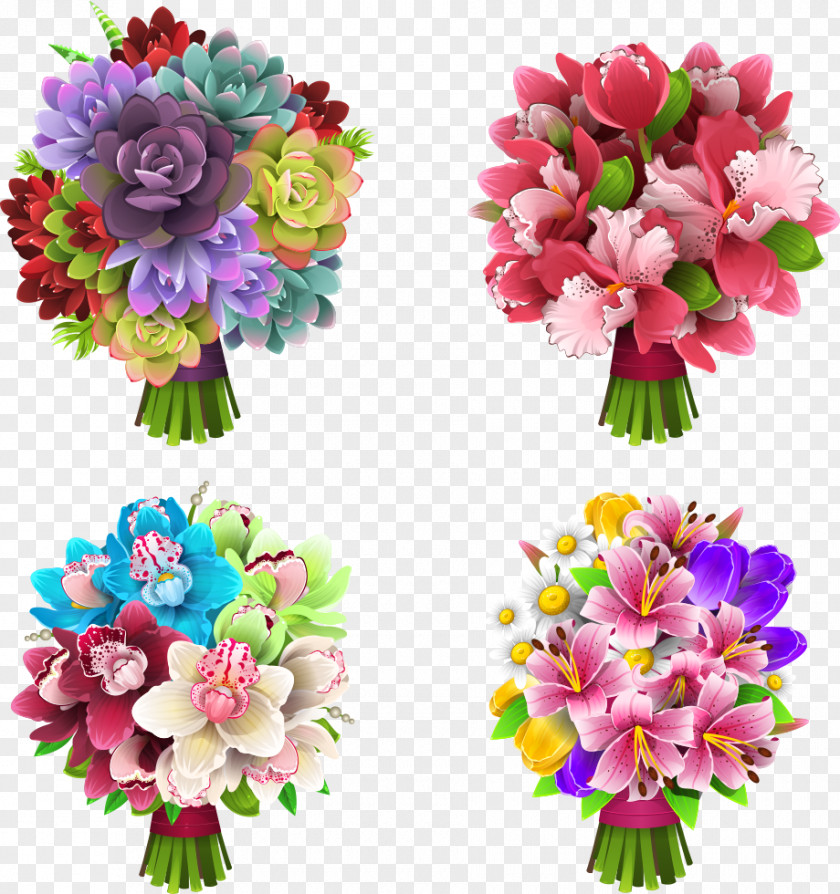 Four Beams Beautiful Vector Flowers Floral Design Flower Euclidean PNG