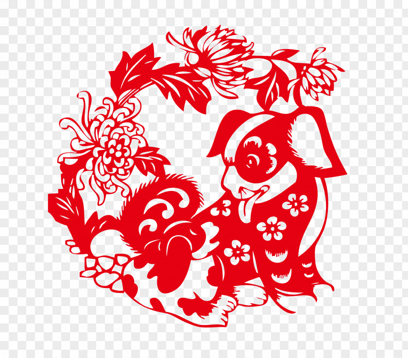 Chinese New Year Papercutting Fai Chun Fu Dog PNG