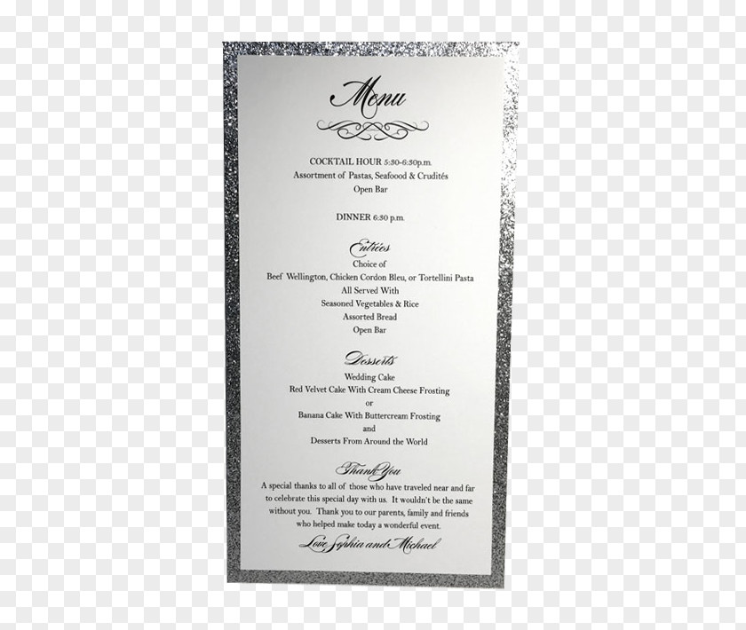 Classic Wedding Invitation Menu Dinner Bar Reception PNG