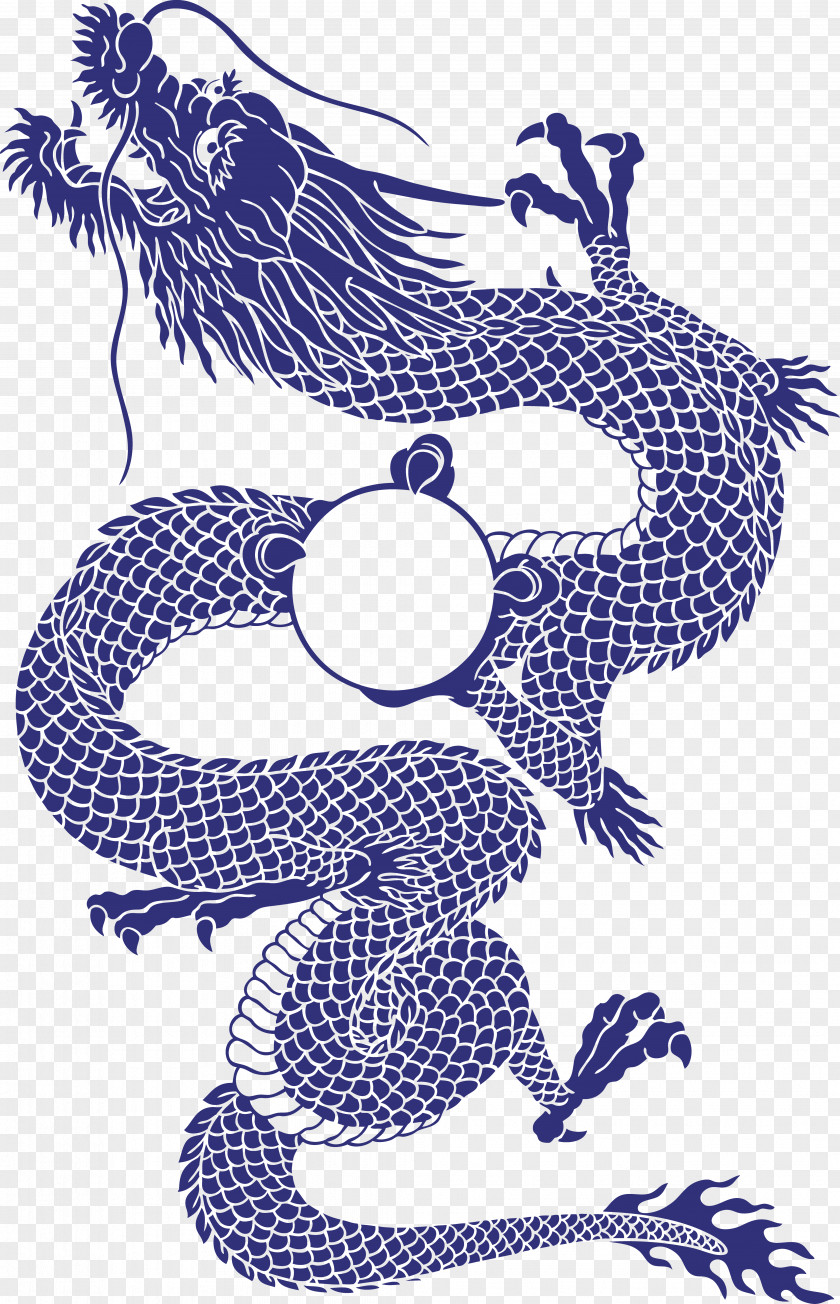 Decorative Chinese Style Blue Dragon Japanese Tattoo Illustration PNG
