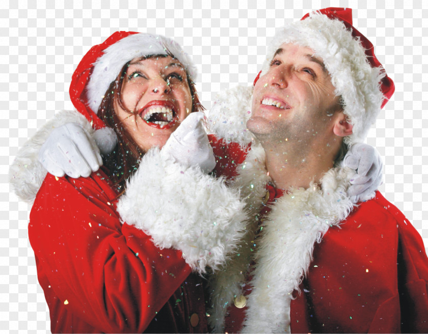 Lovely Couple Christmas Santa Claus Gift PNG