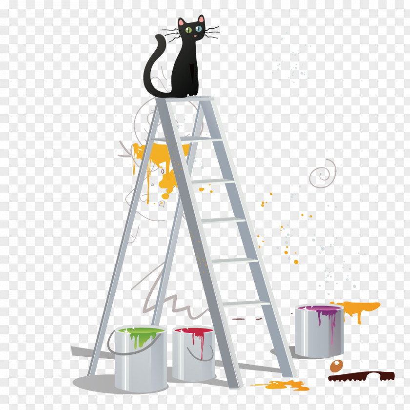Standing On A Ladder Cat Laborer PNG