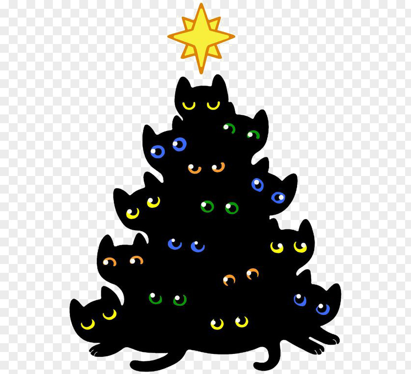 Black Cat Kitten T-shirt Christmas Tree PNG