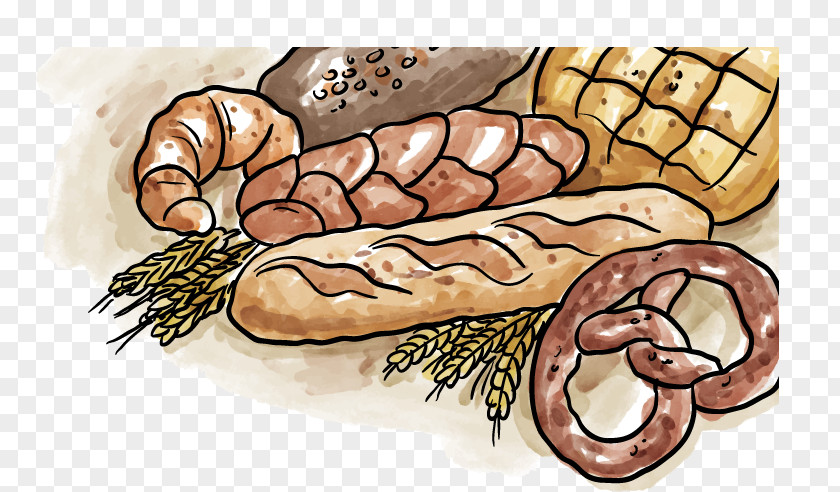 Vector Hand-painted Long French Bread Or Croissants Croissant Bakery Baguette PNG