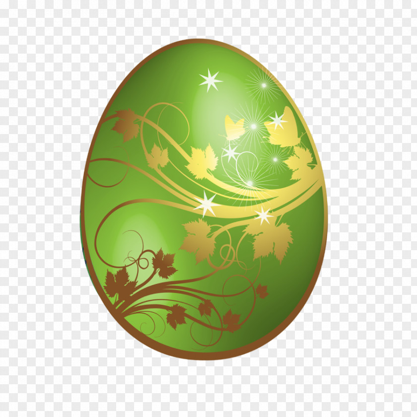Large Green Easter Egg With Gold Ornaments Bunny Red Clip Art PNG