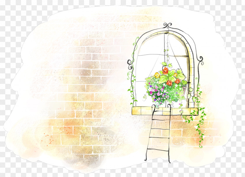 Hanging On The Windows Of Flower Basket Accessories Window Watercolor Painting Cartoon Illustration PNG