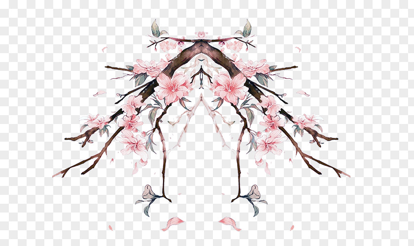 Peach Blossom Watercolor Painting Landscape Graphics Illustration PNG