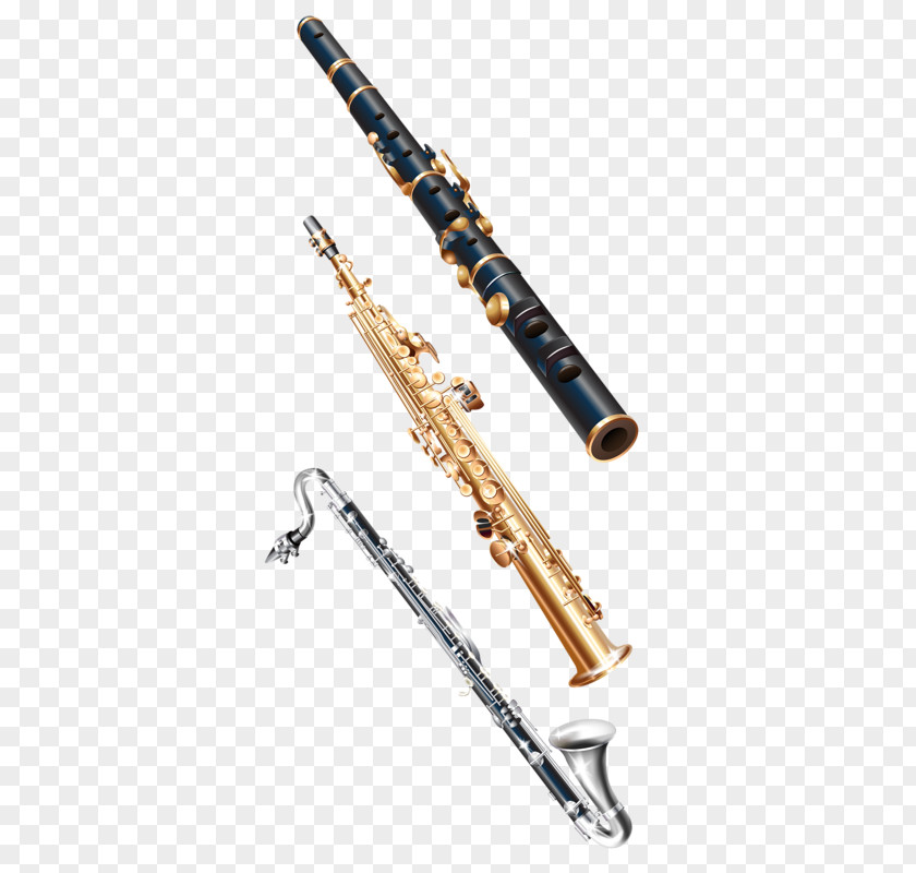 Hand-painted Flute Bass Clarinet Musical Instrument Clip Art PNG