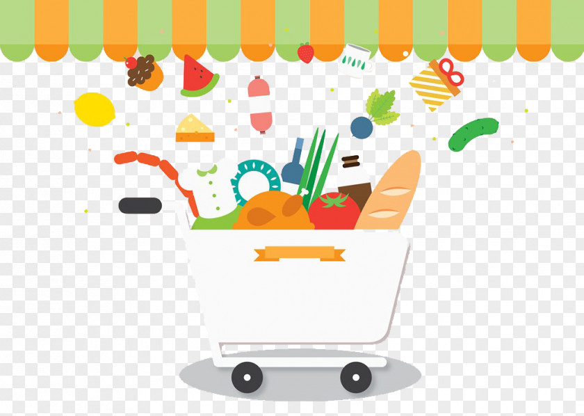 Shopping Cart And Items Supermarket Flat Design Clip Art PNG