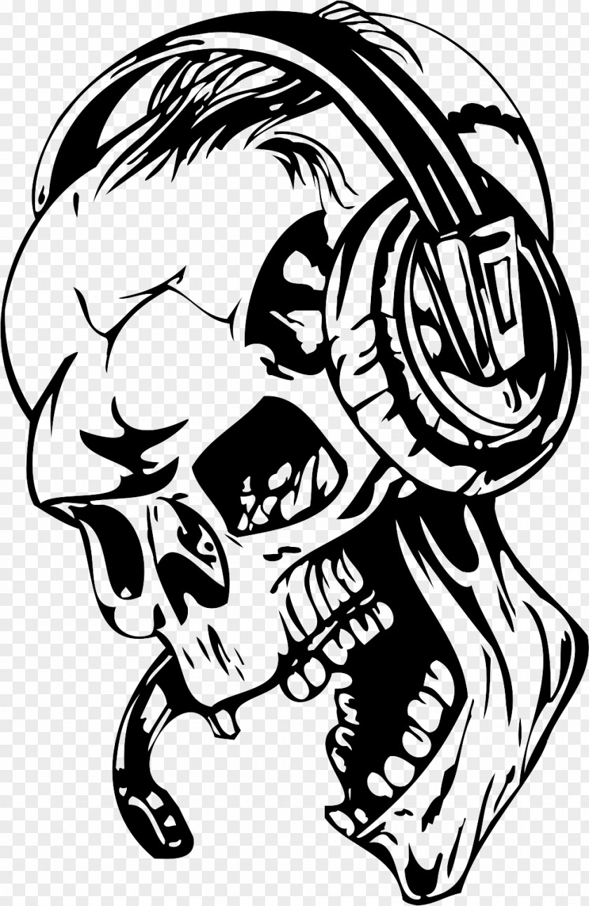 Skull Wall Decal Video Game Sticker Disc Jockey Headphones PNG