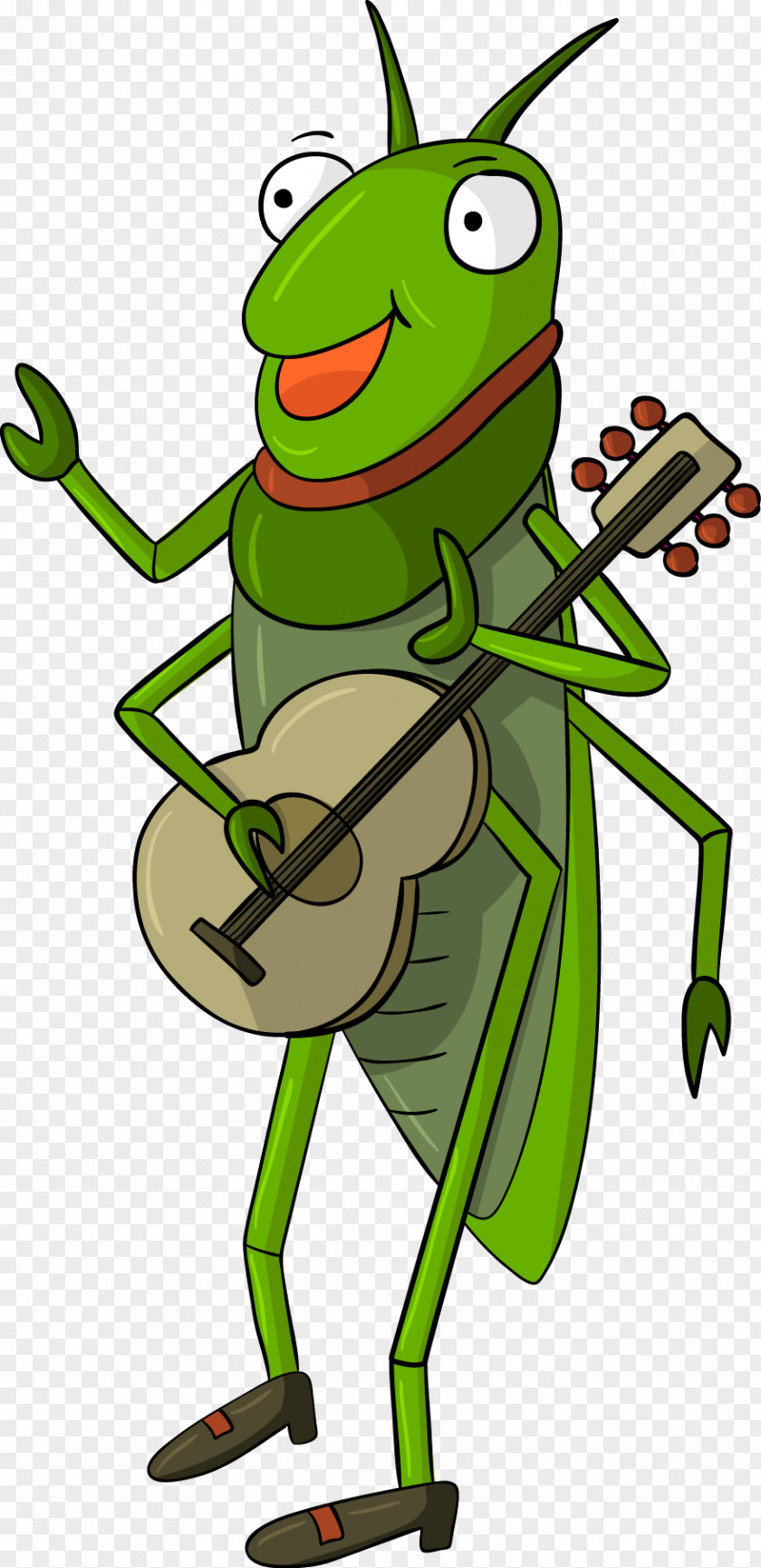 Vector Cartoon Illustration Cricket Playing Guitar Insect Grasshopper Clip Art PNG