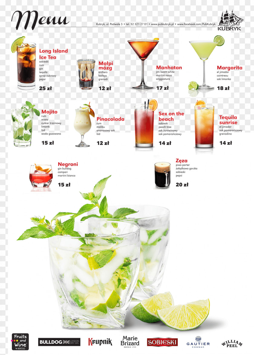 Cocktail Menu Garnish Mojito Bacardi Pub Kubryk PNG