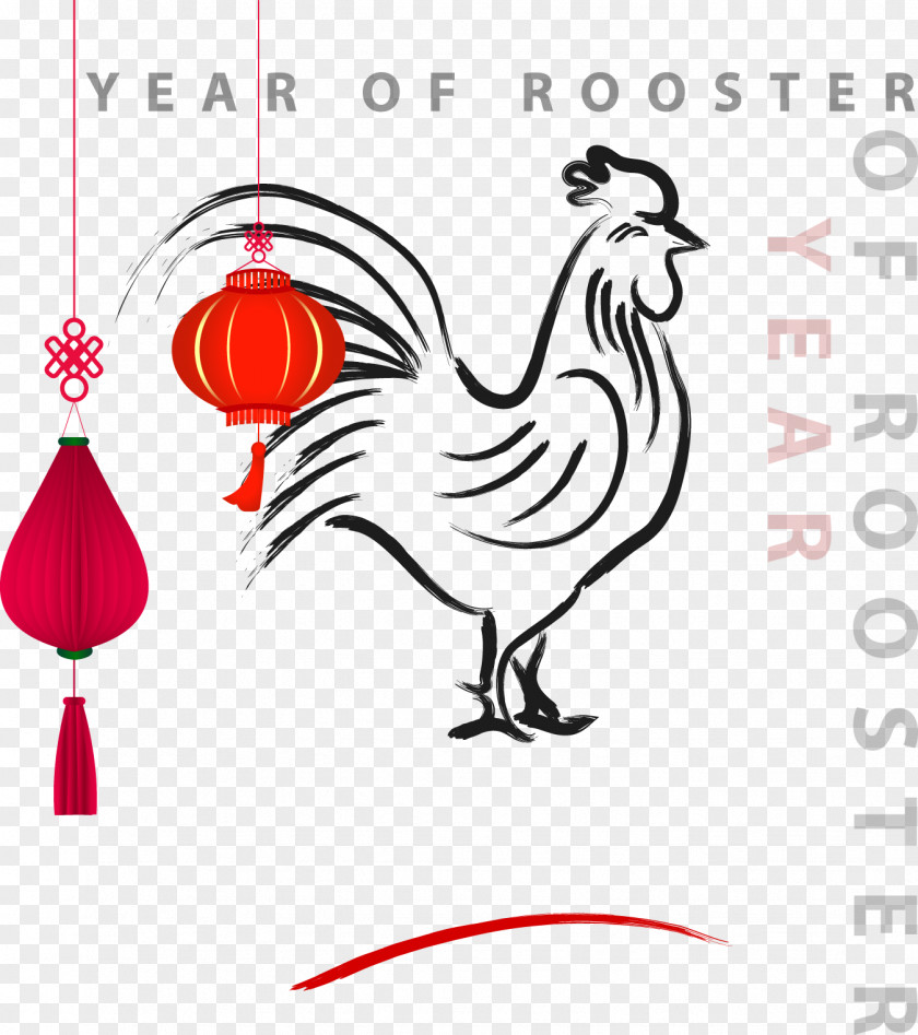 Hand-painted Rooster Chinese New Year Greeting Card Vector Material Calendar PNG