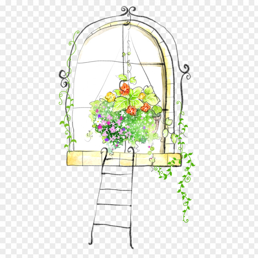 Hand-painted Windows Window Cartoon Watercolor Painting Illustration PNG