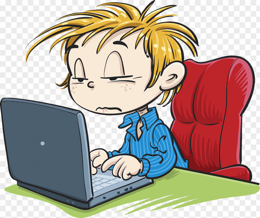 A Boy Who Is Weak In Computer Work Cartoon Clip Art PNG