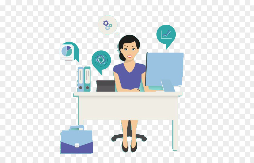 The Lady Sitting In Front Of Computer Office Clerk Woman Clip Art PNG